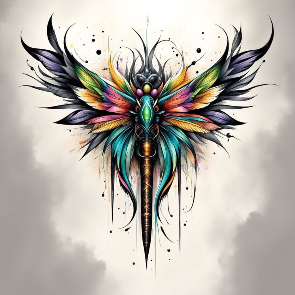 Ethereal Dragonfly Tattoo in Futuristic Organic Style