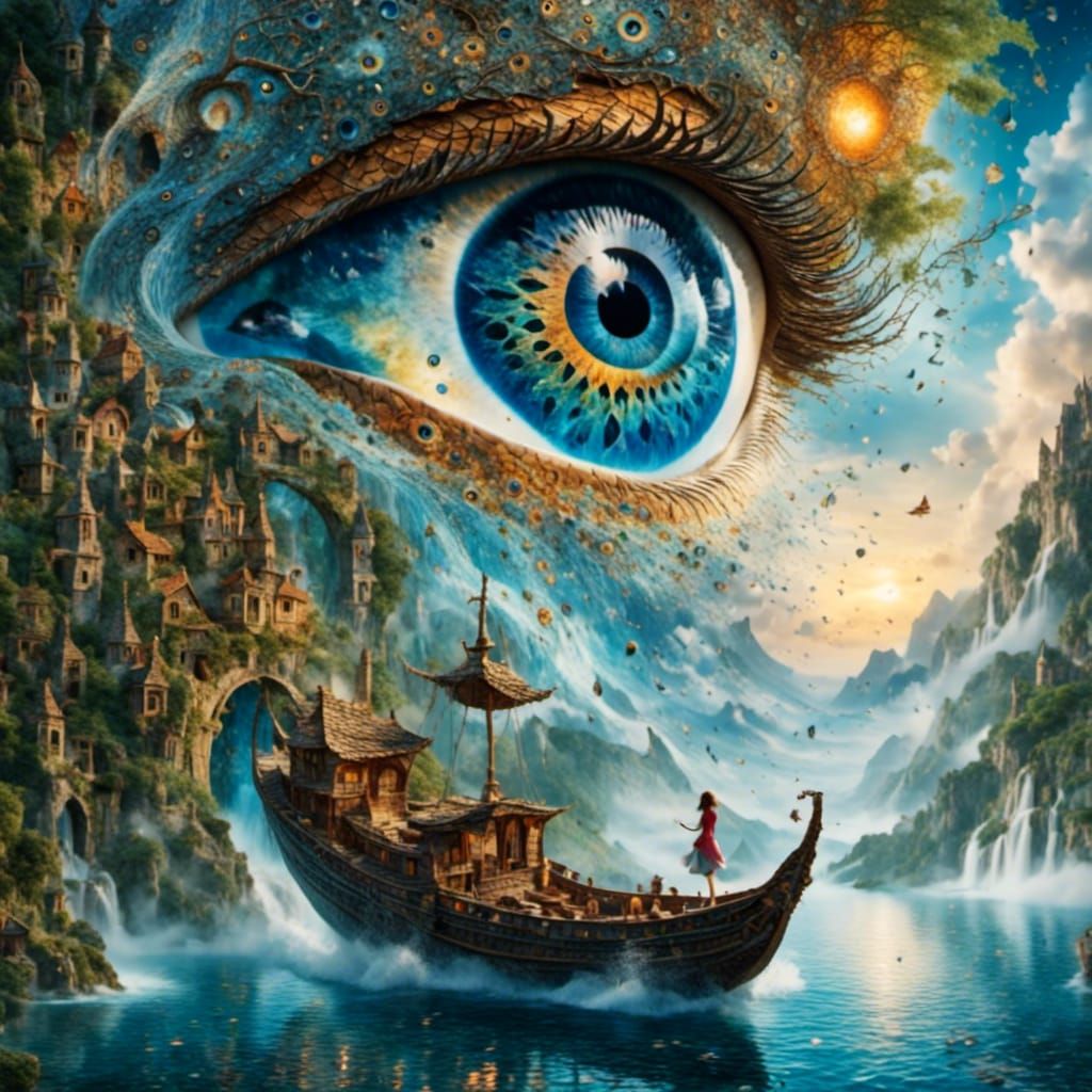 Surreal Eye Cries a Tear on the Sky