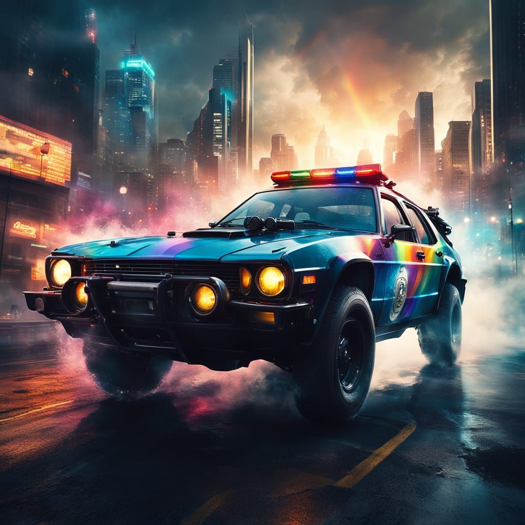 Epic Futuristic Police Car Speeds Through Cityscape in Cinem...