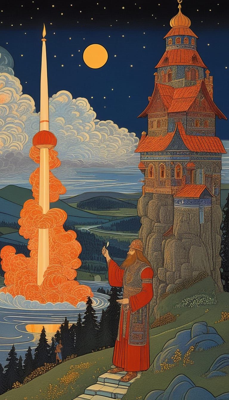 Pillar of Cloud and Fire in Bilibin Style