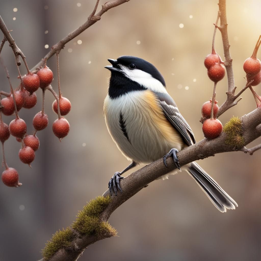 Chickadee Singing on a Branch: Matte Painting