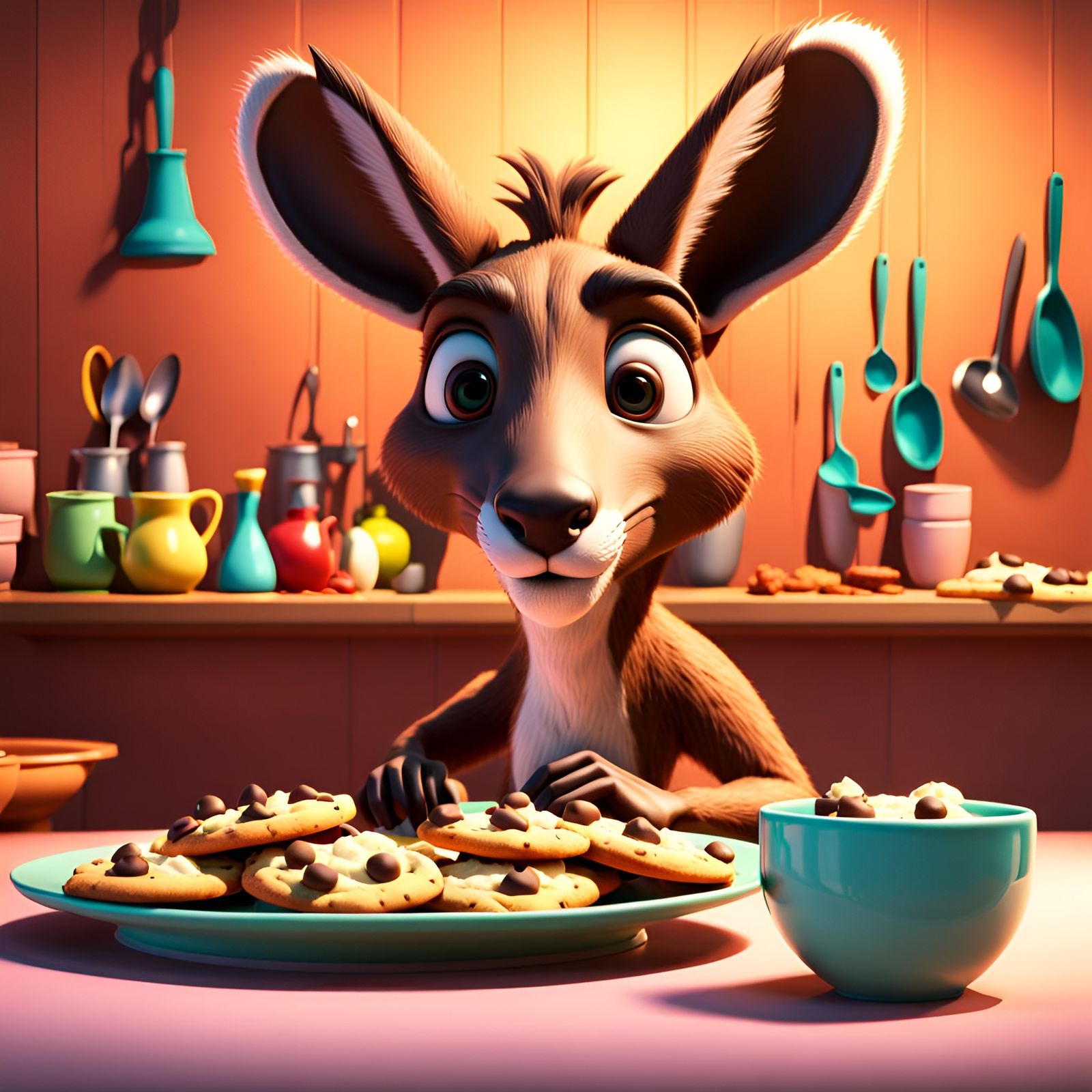 Kangaroo Enjoys Cookies: Pixar-Style 3D Digital Art