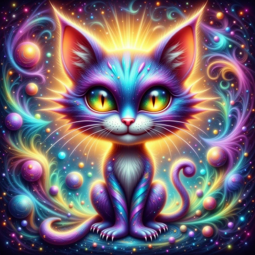 Mystical Cheshire Cat Zodiac in Vibrant, Swirling Colors