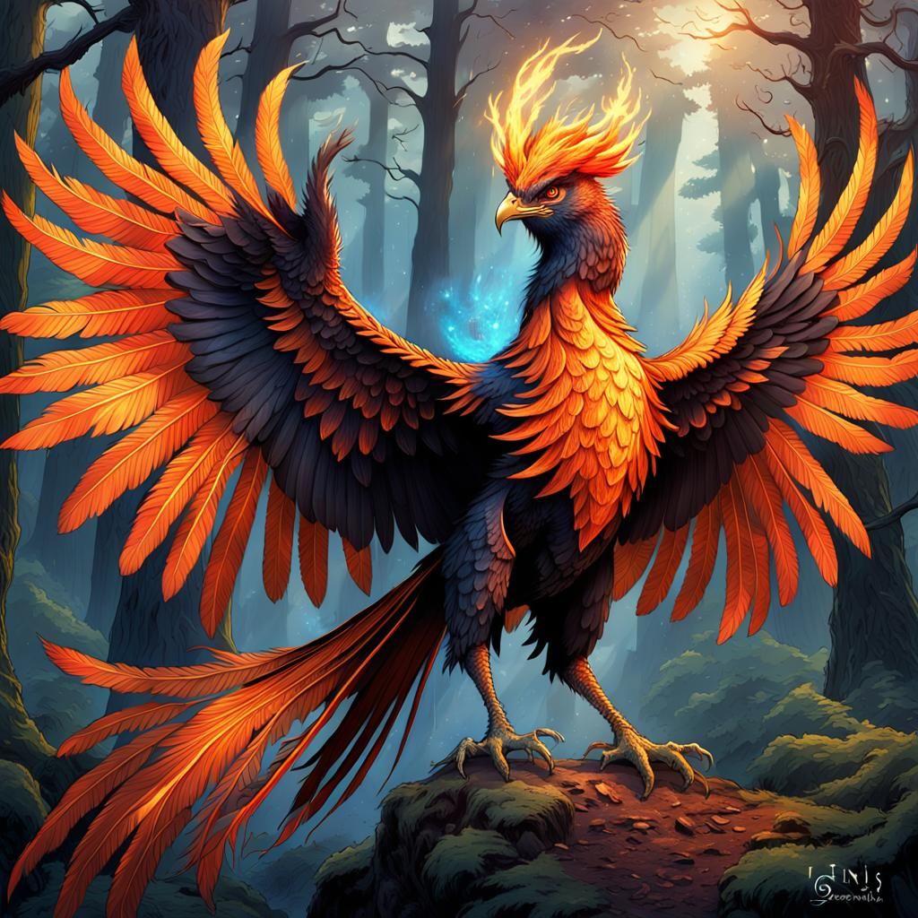 Majestic Phoenix Ignis in Enchanted Forest