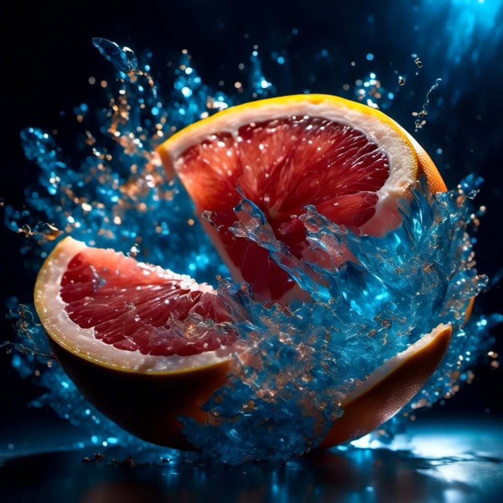 Exploding Glass Grapefruit in Vivid Surrealism