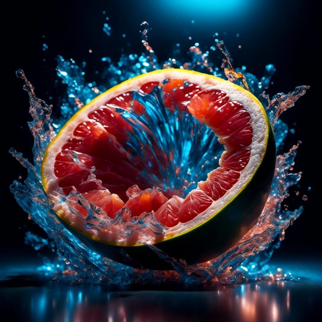Exploding Glass Grapefruit in Surreal Style