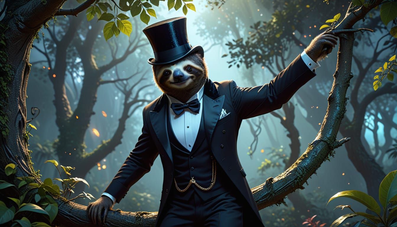 Dark Fantasy Sloth in Tuxedo, Masterpiece Concept Art