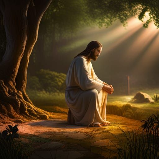 Jesus Christ Praying in Garden: Matte Painting