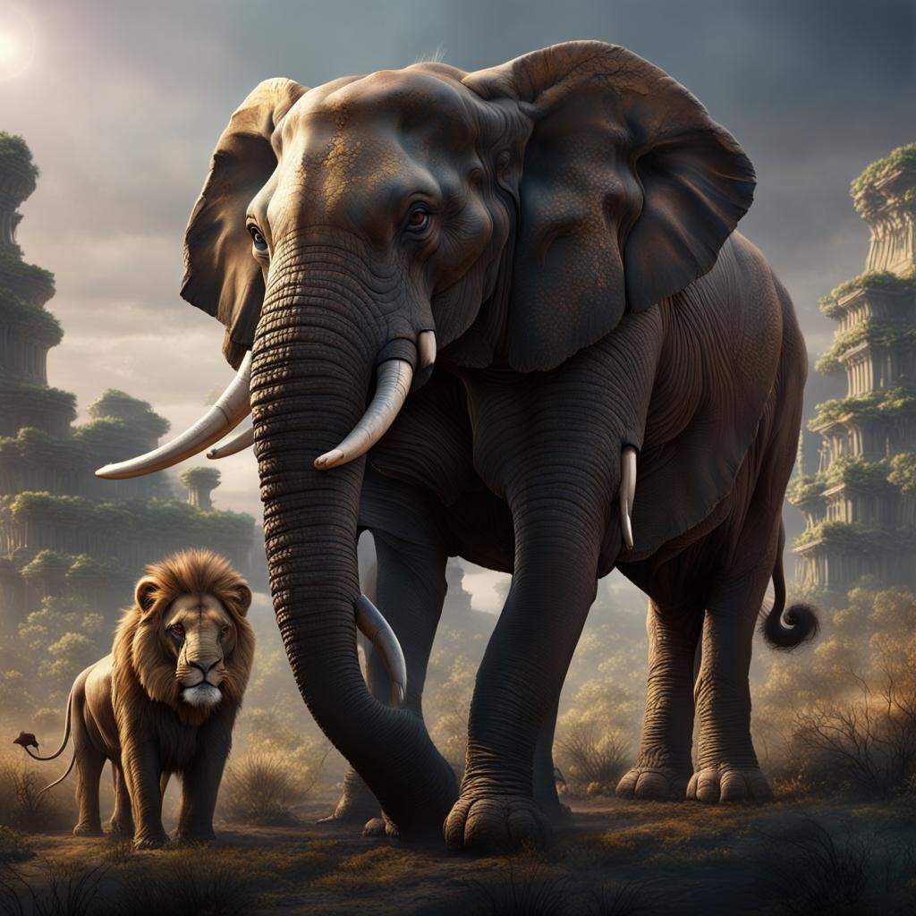Fantastical Elephant-Lion Hybrid Concept Art