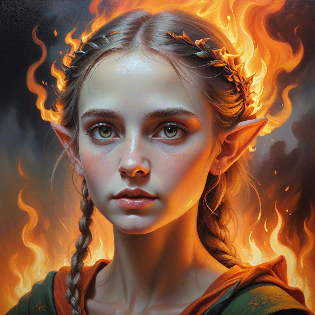 Vibrant Sunset Elf in Flames: A Dutch Masterpiece