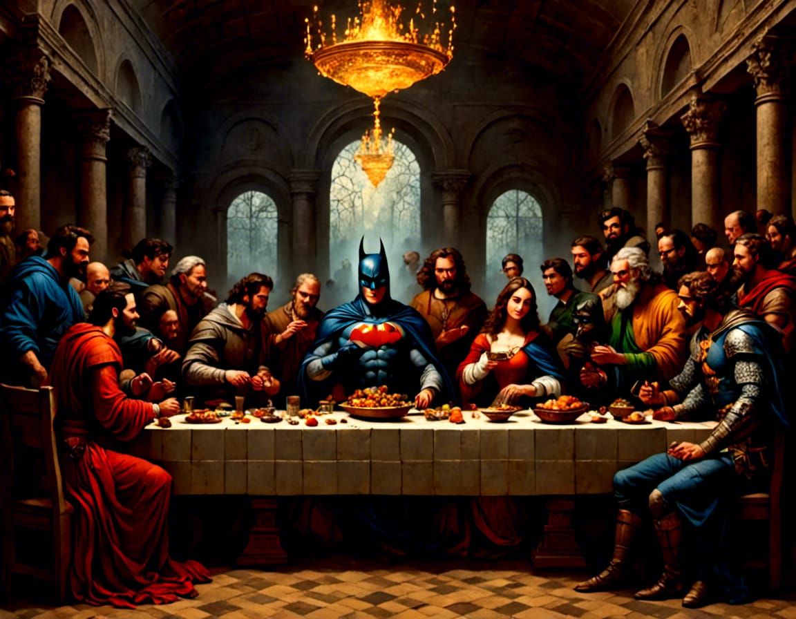 Batman at Last Supper: Da Vinci Style