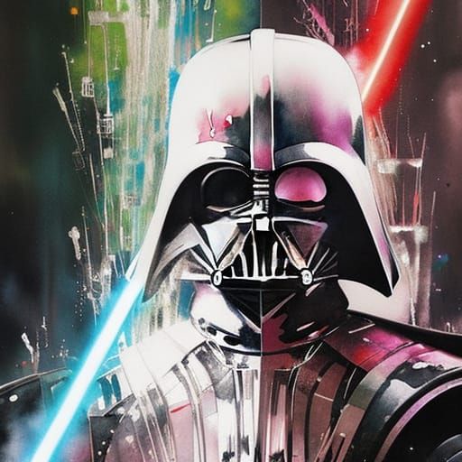 Dieselpunk Darth Vader in Watercolor Manga Style
