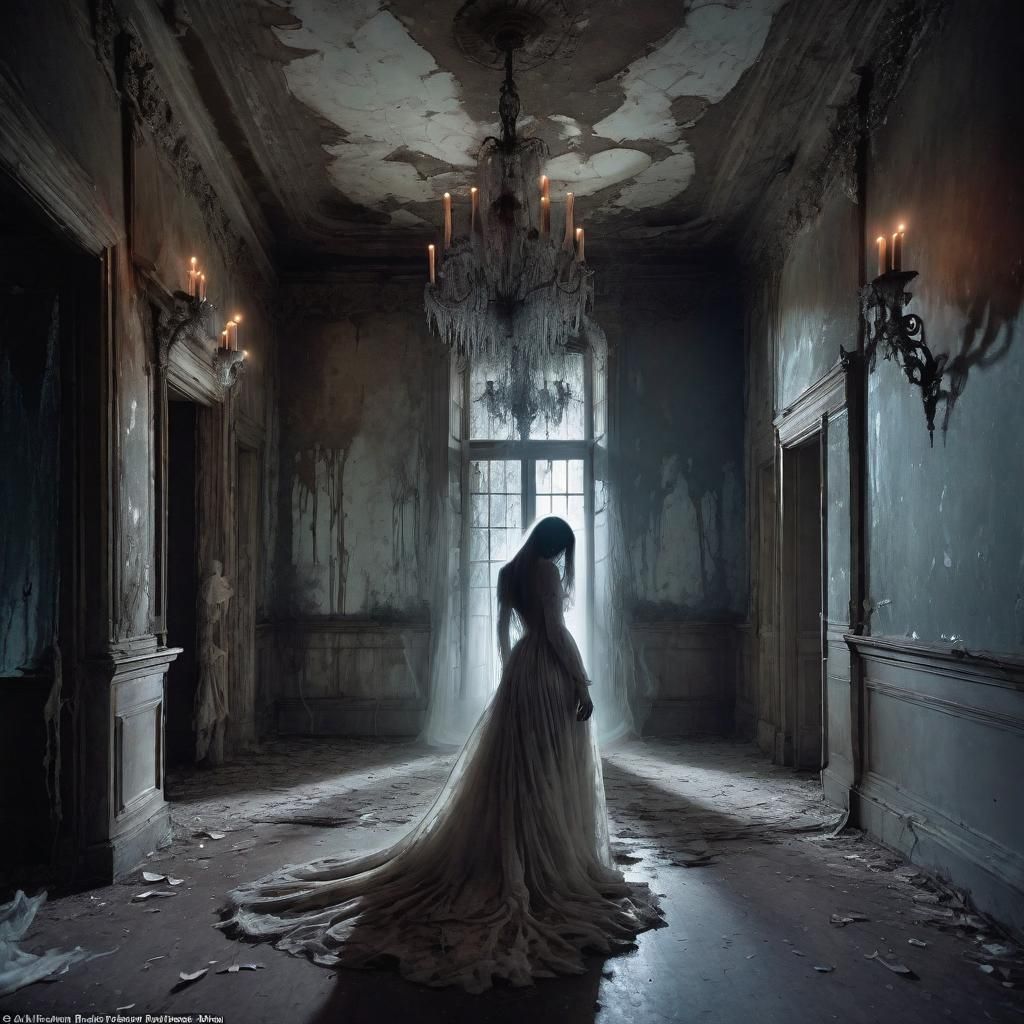 Ghostly Dance in Abandoned Mansion, Moonlit