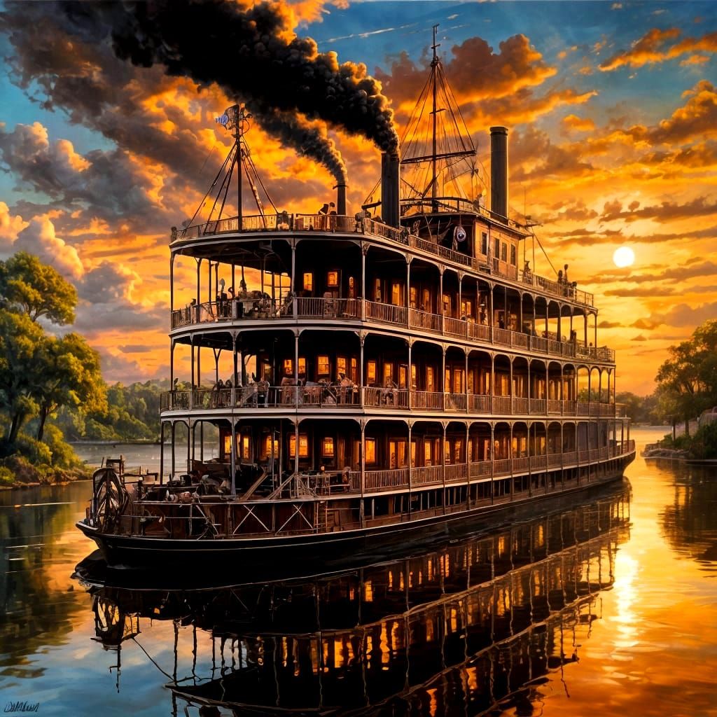 Antique Steamer on Mississippi River: Acrylic Art