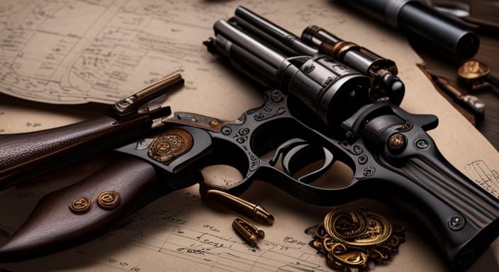 Heirloom Revolver on Desk: Detailed Matte Painting