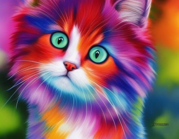 Colorful Watercolor Cat and Kitten in Garden