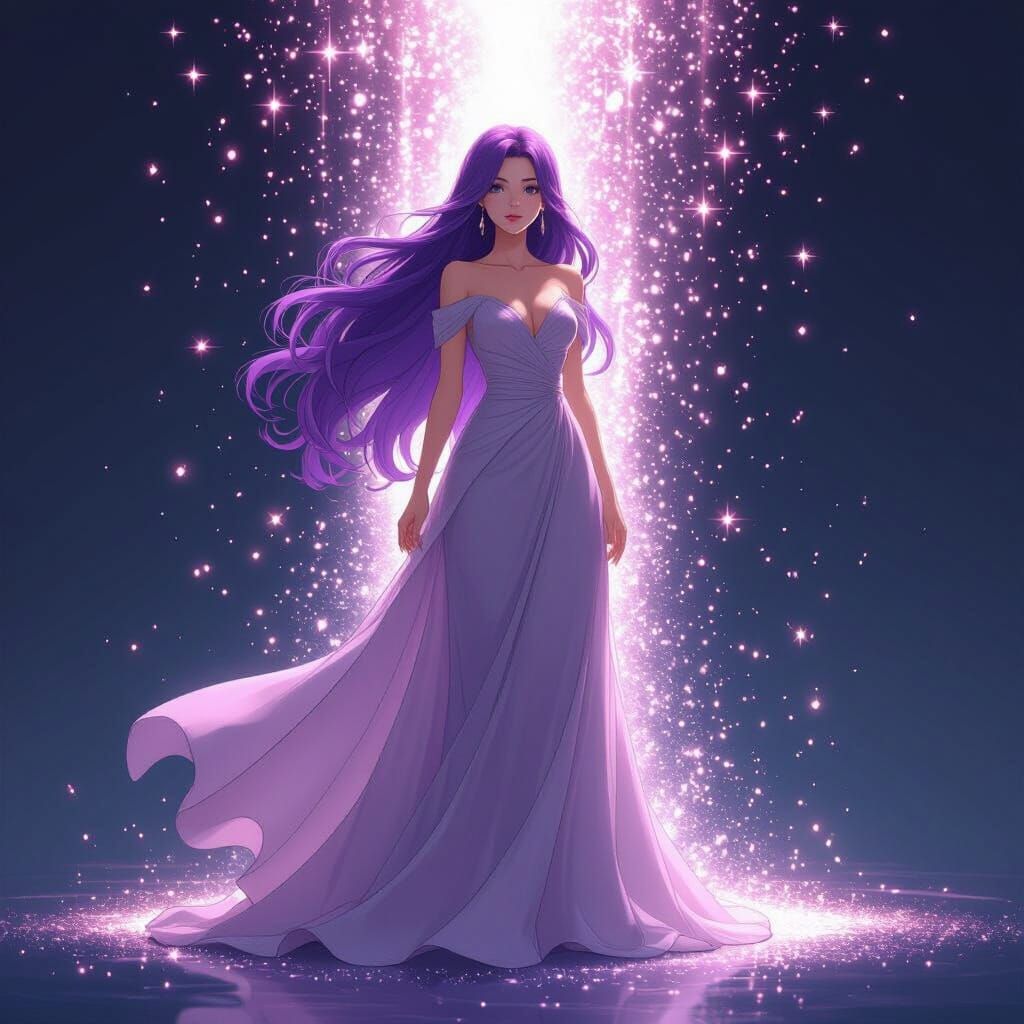 Woman Dissolving into Light, in Studio Trigger Style