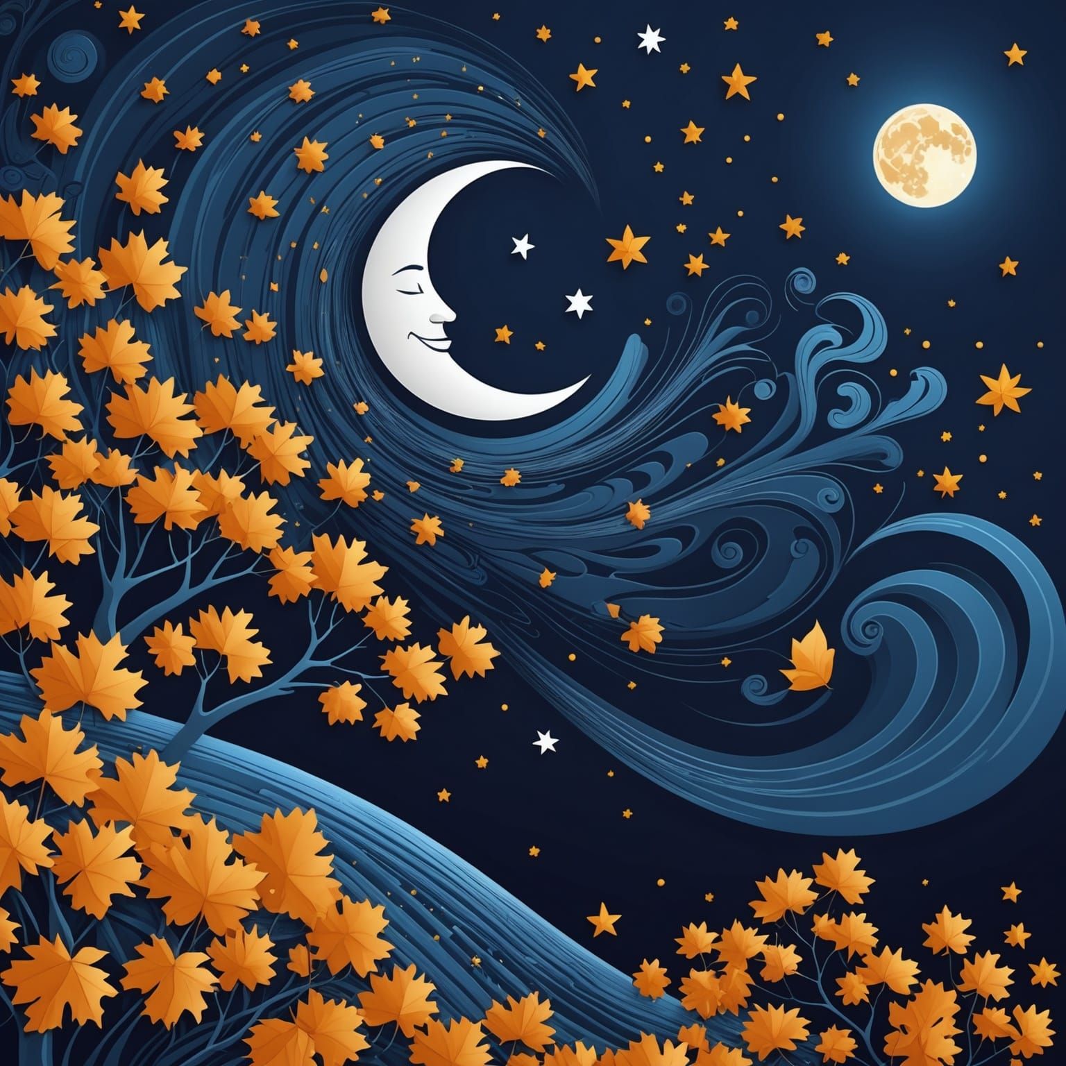 Autumn Wind and Midnight Sky in Abstract Design