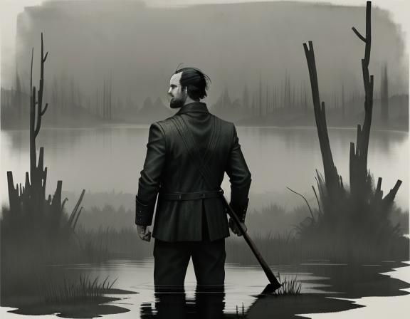 Bullywug in Murky Swamp: Monochromatic Art Nouveau Illustrat...