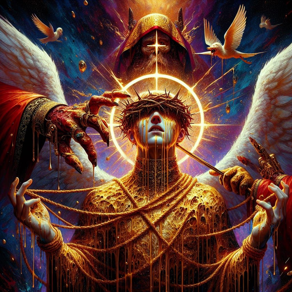 Bound Angel Kneels in Divine Torment