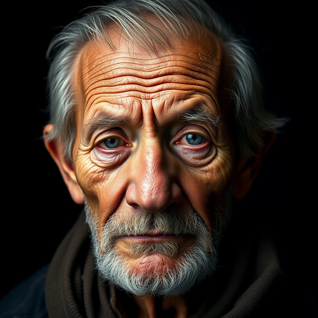 Tired Old Man's Face Reflects Wisdom in High Detail