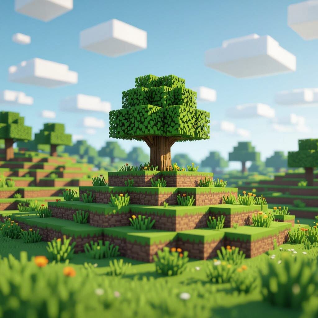Minecraft 1.0 Pixelated Landscape in Cubic Style