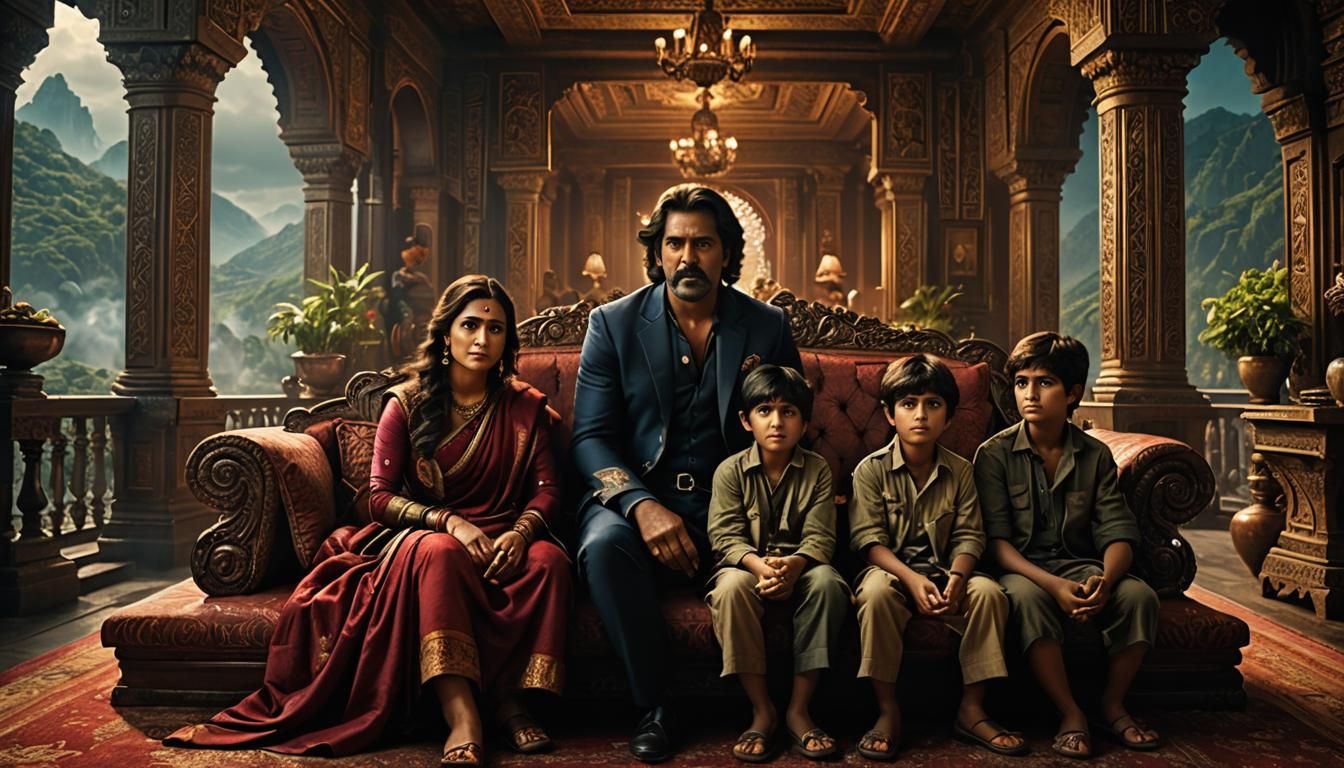 Family Enduring Heat in Detailed Digital Painting