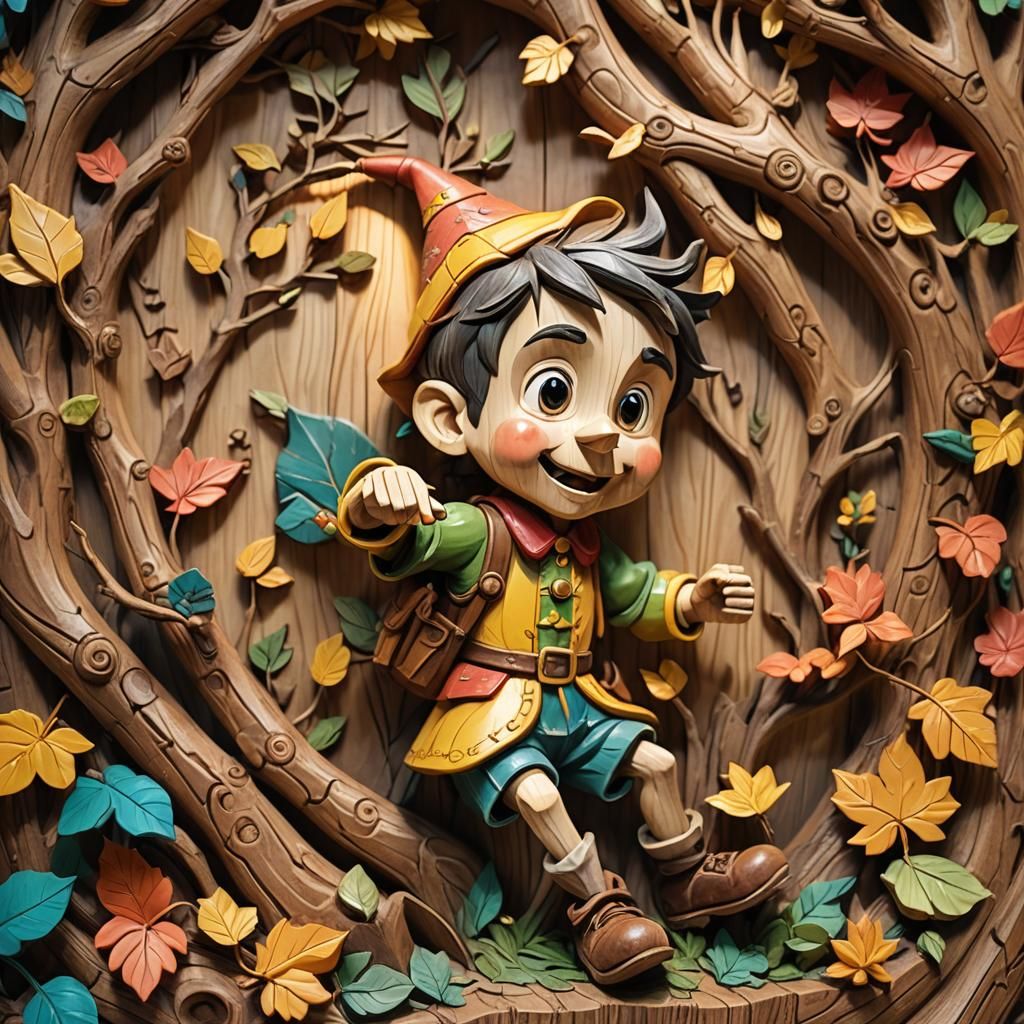 Whimsical Anime-Inspired Pinocchio Wood Carving