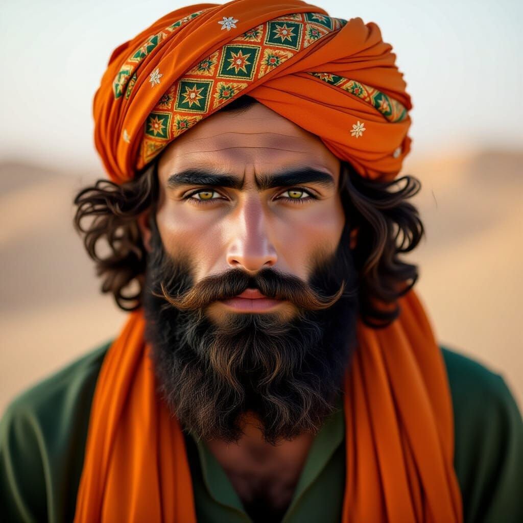 Middle Eastern Man with Turban and Green Eyes