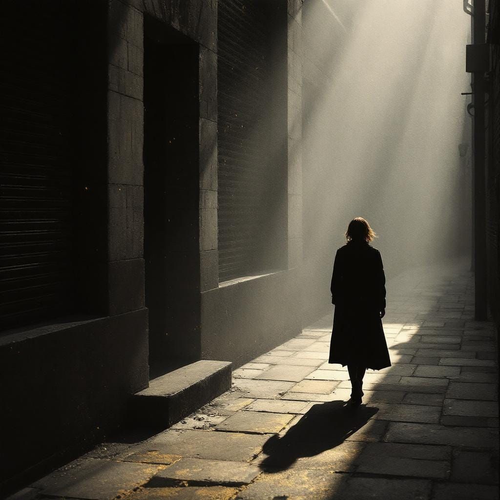 Contemplative Film Noir Image with Atmospheric Depth