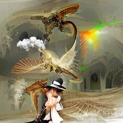 Angelic Dragon Versus Steampunk Fedora Dinosaur
