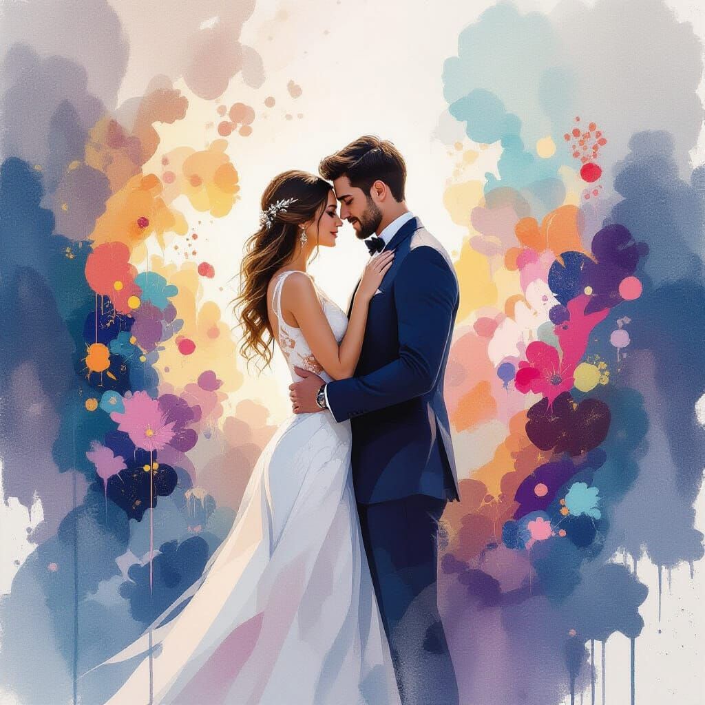 Embracing Couple in Abstract Digital Art Style