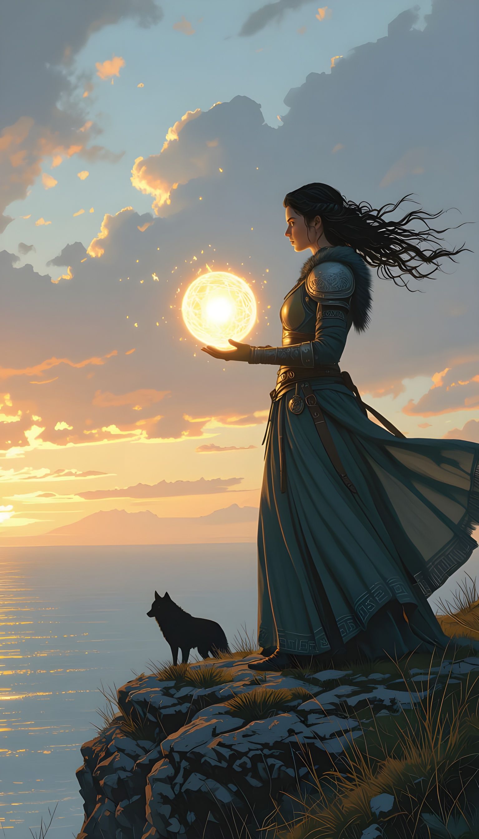 Nordic Shieldmaiden at Dawn: Realistic Fantasy Art