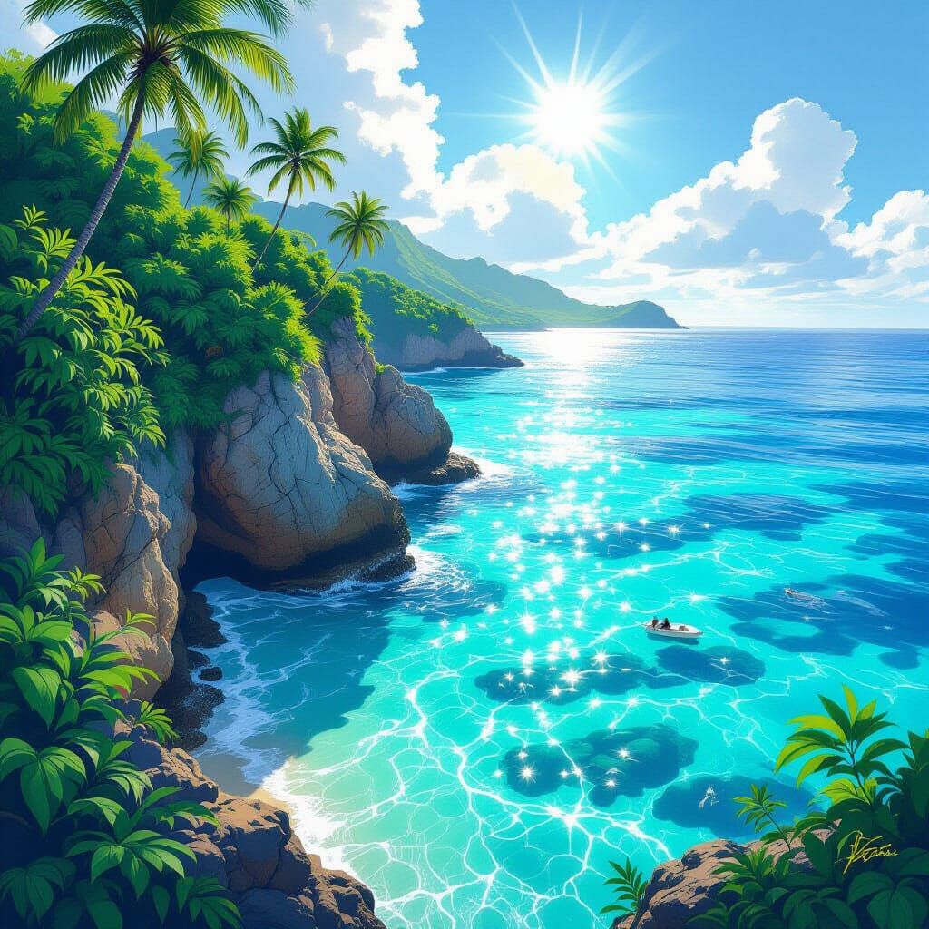 Cliffside Paradise with Turquoise Water and Sunlight