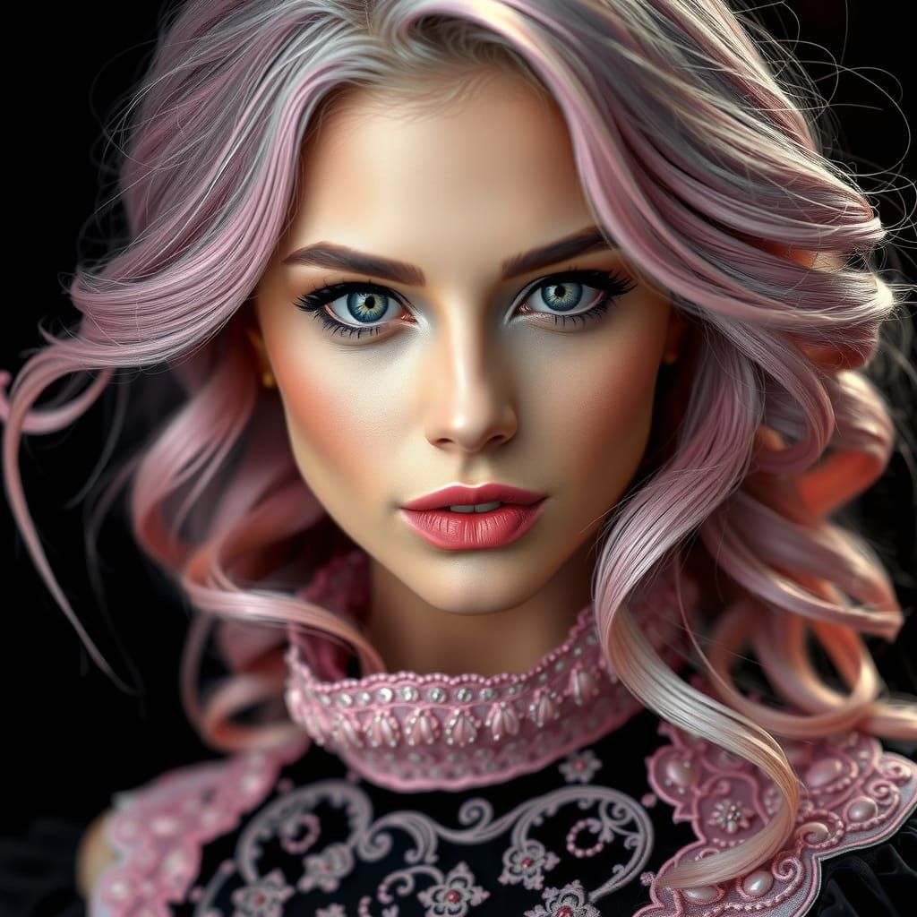 Glamorous Woman with Pink Hair in 3D Render