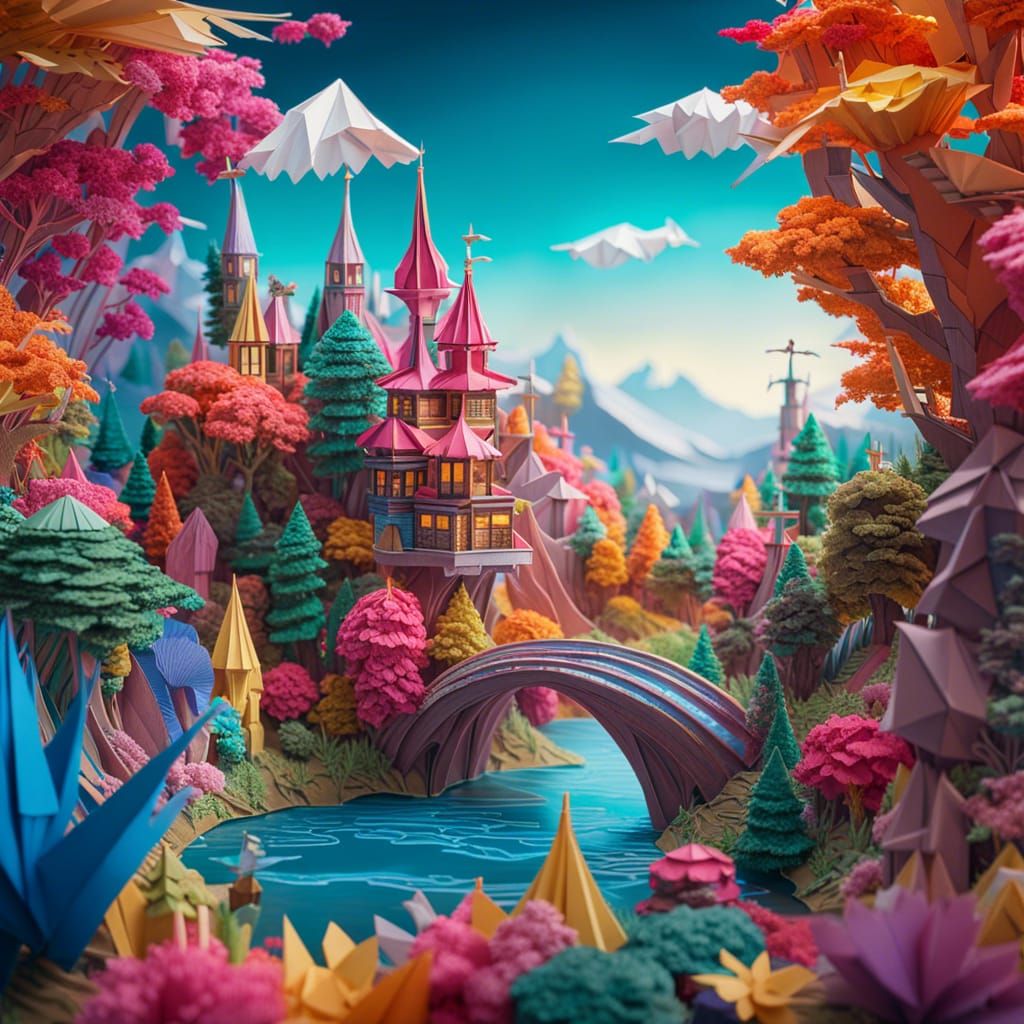 Origami Fairyland Landscape: Detailed Papercraft Art