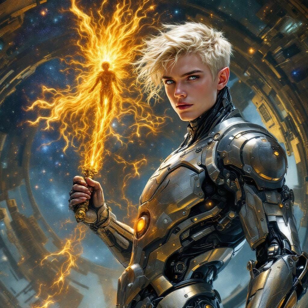 Ethereal Cyborg Elf in Cosmic Machine, Realism Style