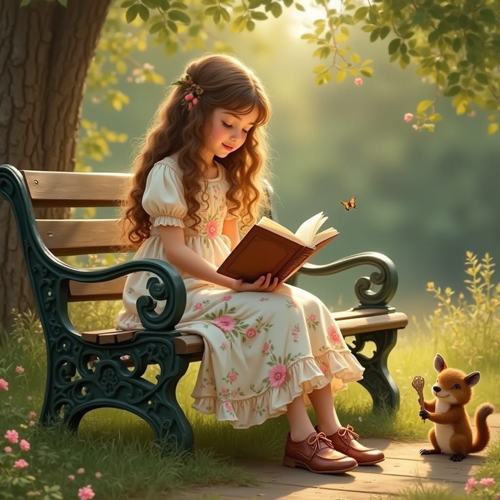Girl Reading to Animals in Golden Light