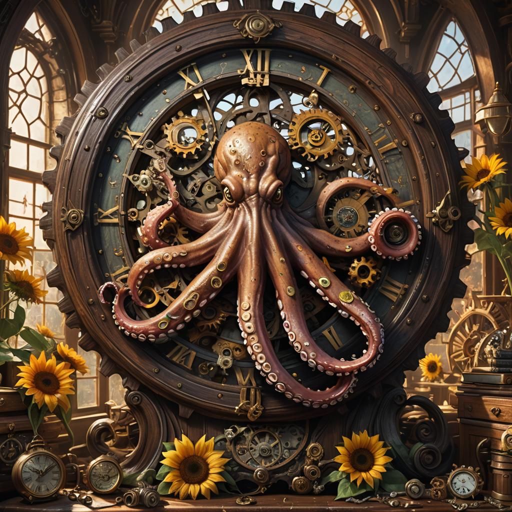 Octopus Pin-Up in Clock Gear: Fantasy Concept Art