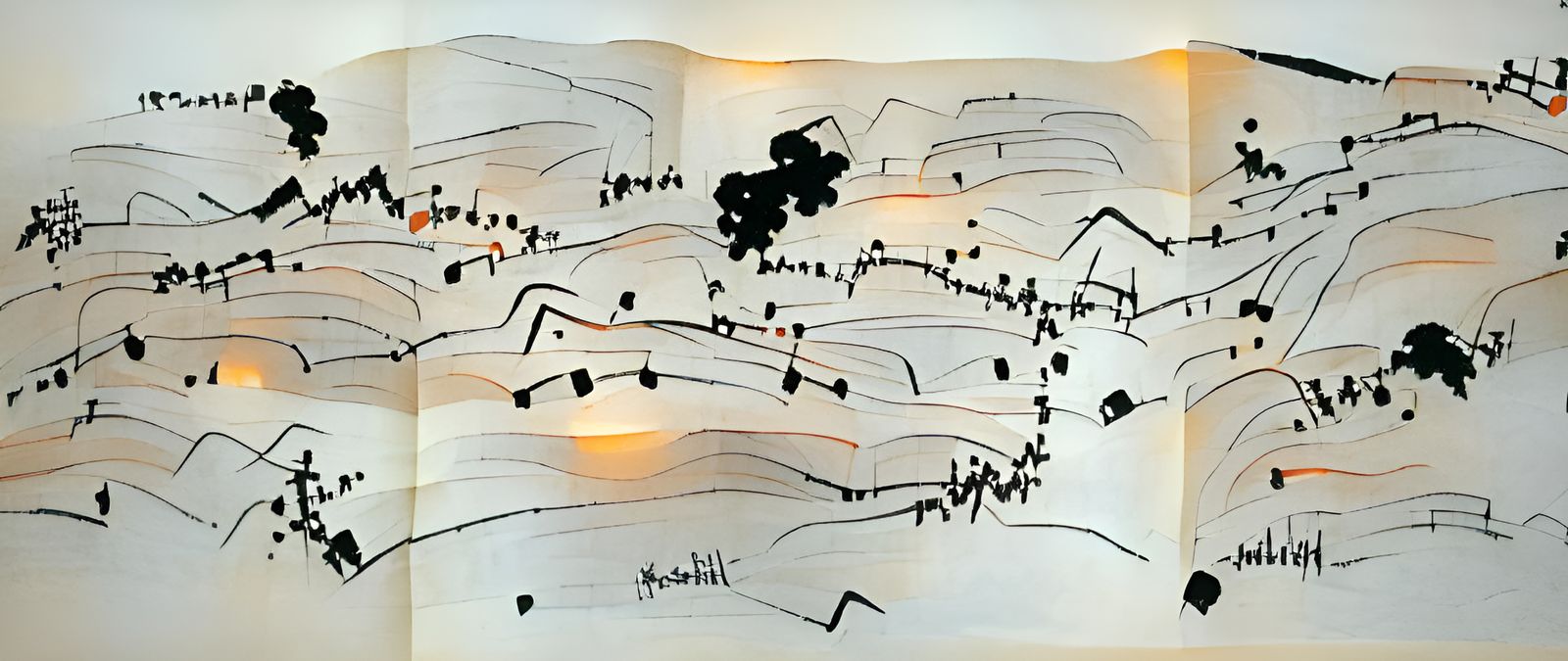 Lantern Festival Ink Drawing in Graphic Score Style
