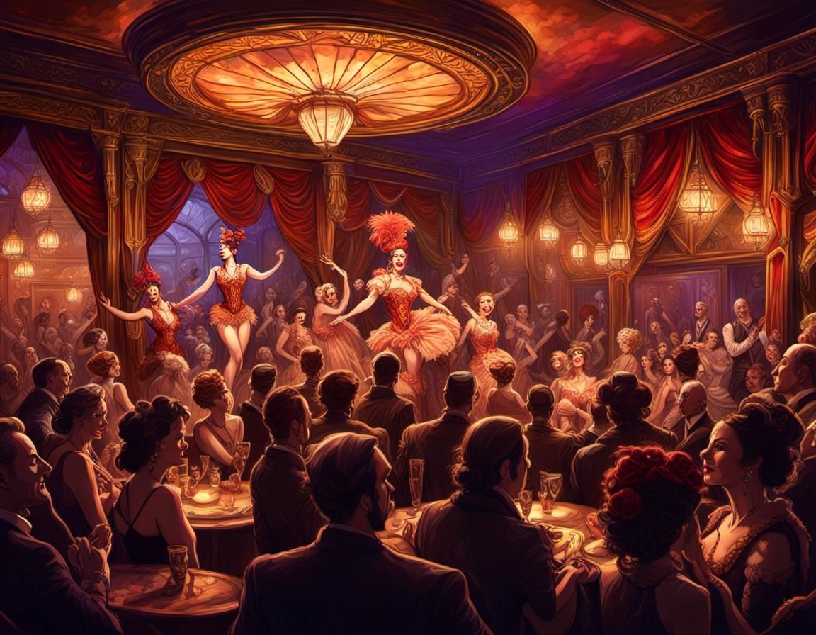 Victorian Cabaret Scene in Art Nouveau Style
