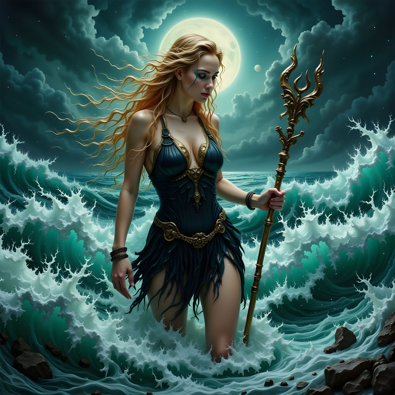 Norse Goddess Battles Roiling Ocean Waves