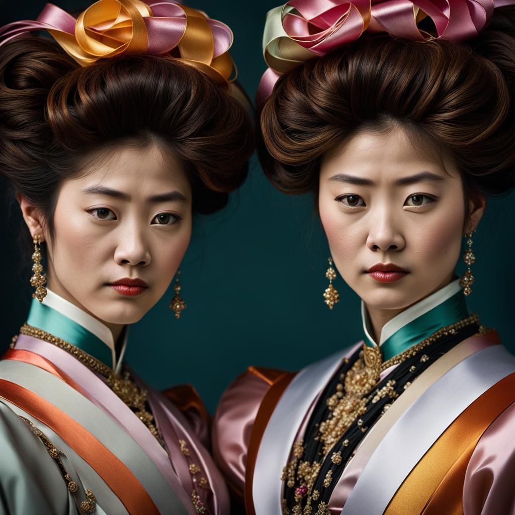 Gibson Girl Style Portrait of Two Japanese Sisters