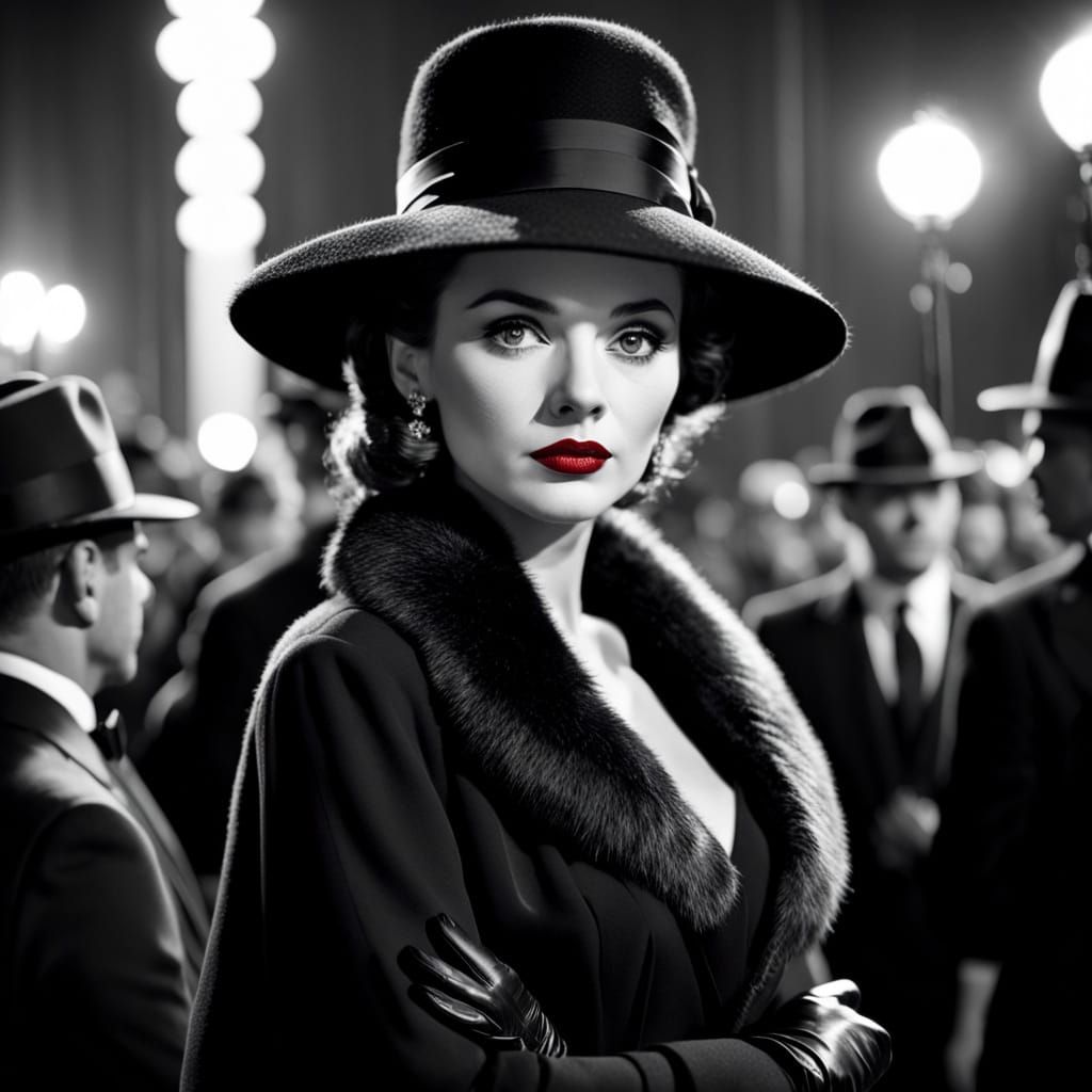 Glamorous Woman in Film Noir Style