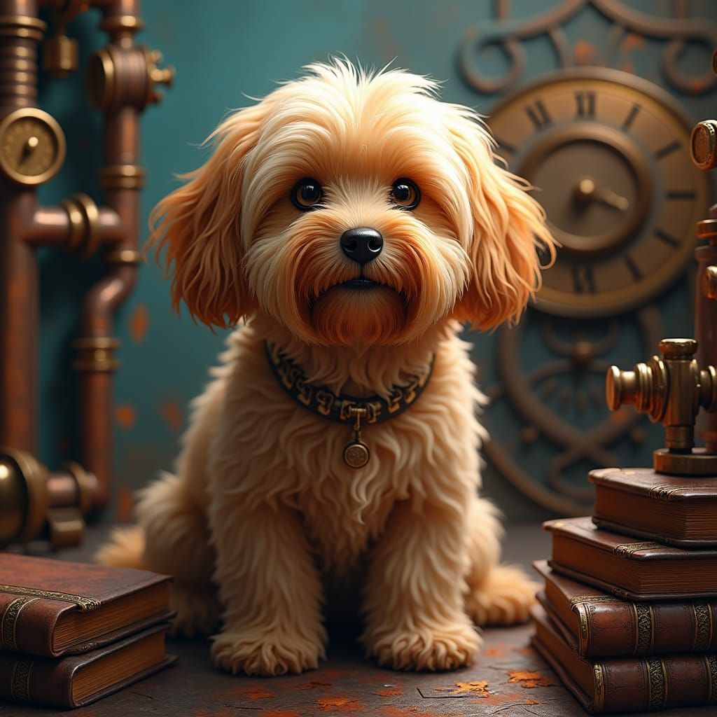 Steampunk Havanese Dog with Flowing Victorian Hair