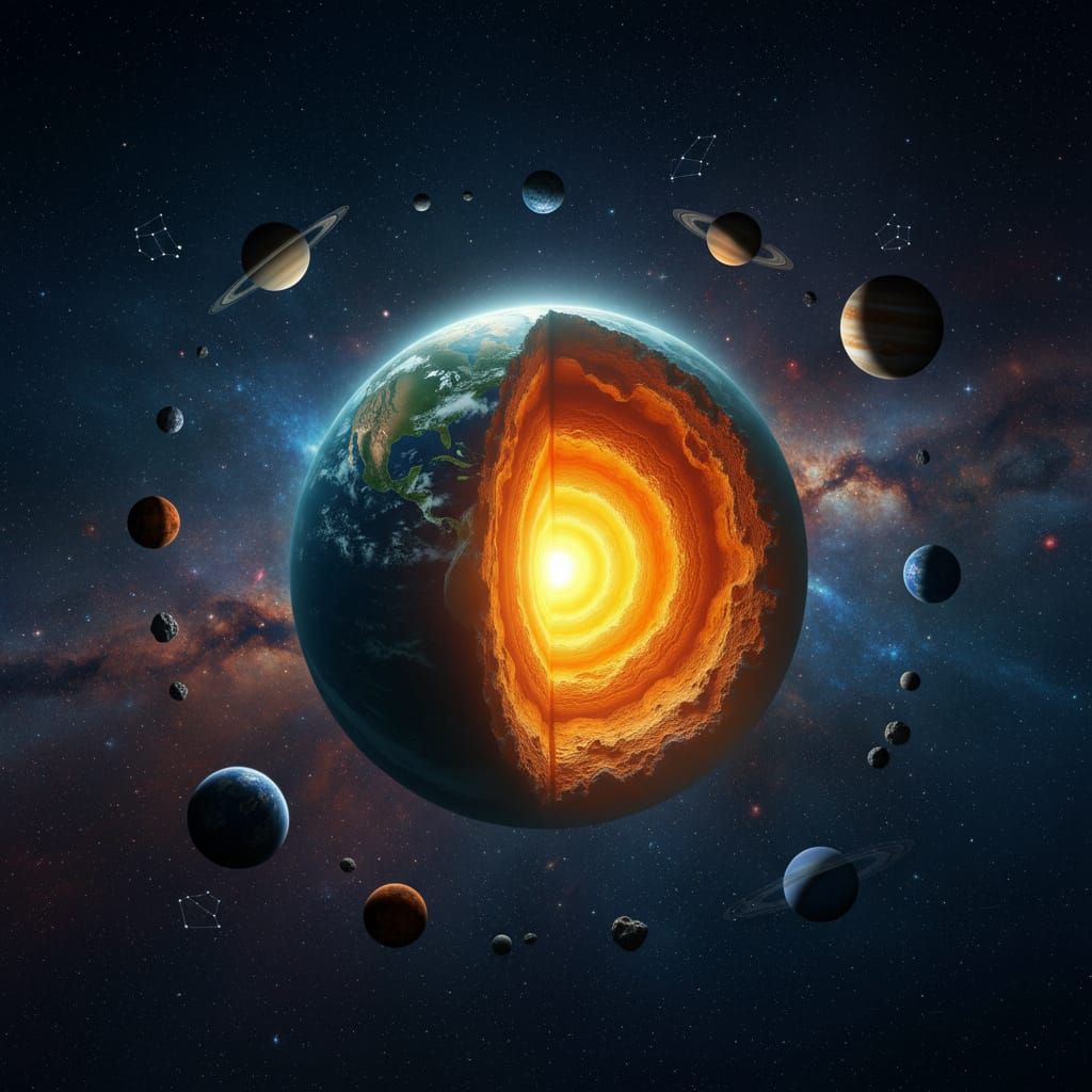 Glowing Earth Cutaway with Cosmic Style