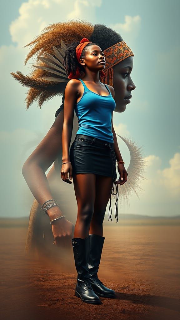 Modern African Woman Double Exposure: Nostalgic Art