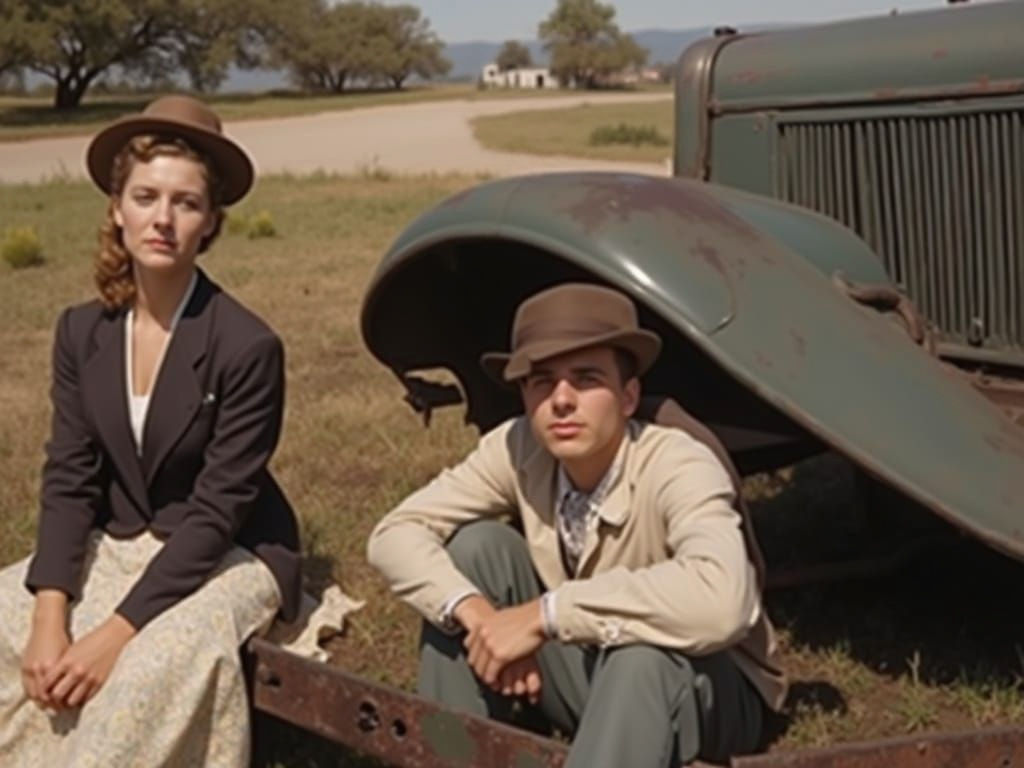 Romantic 1930s Couple in Rustic American West Setting
