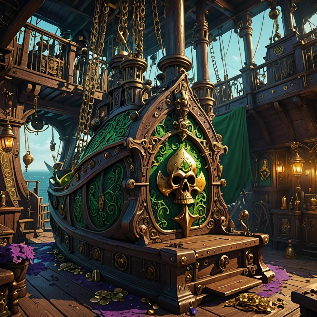 Ace of Spades on Pirate Ship, Dark Fantasy Art