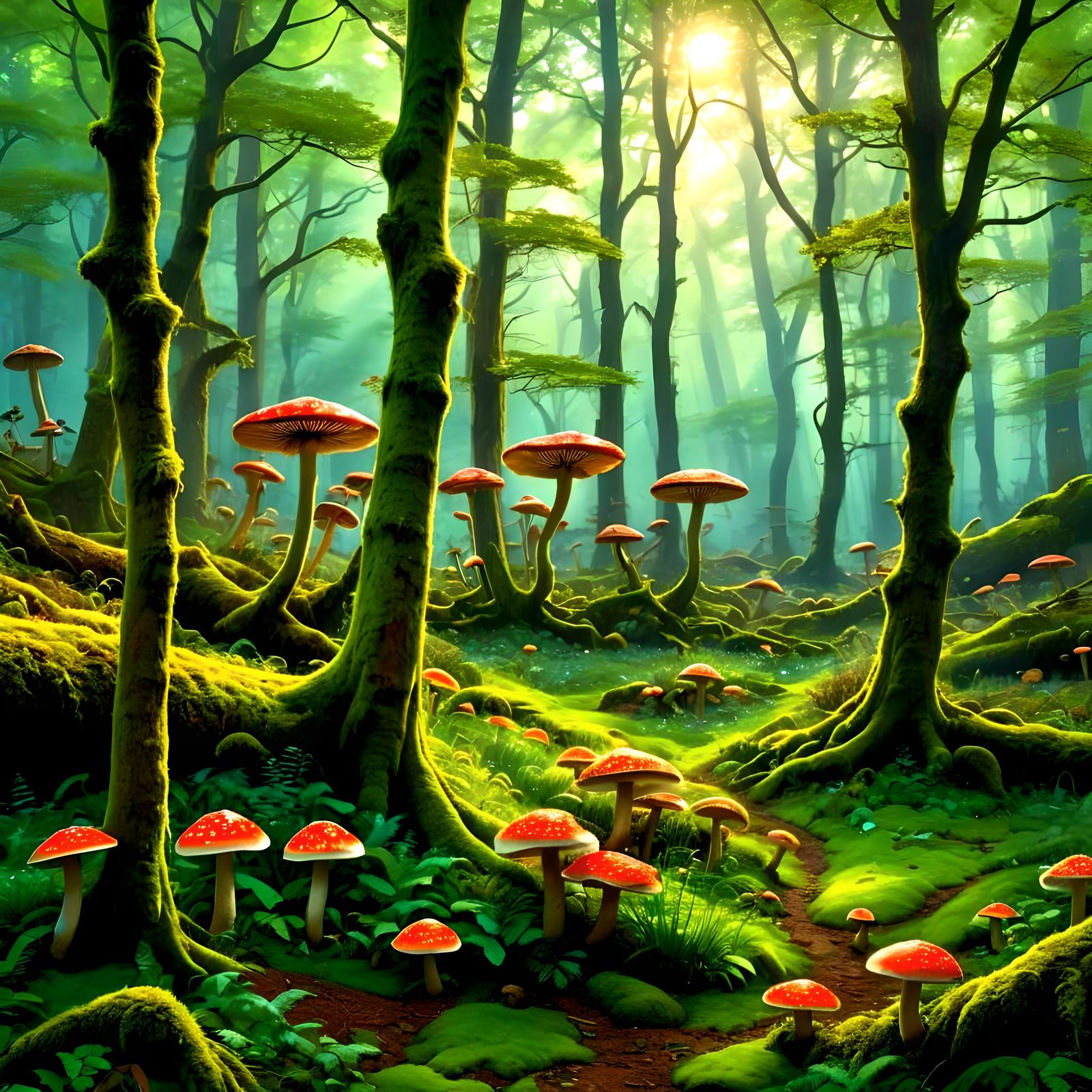 Enchanted Mushroom Meadow in 3D Game Style